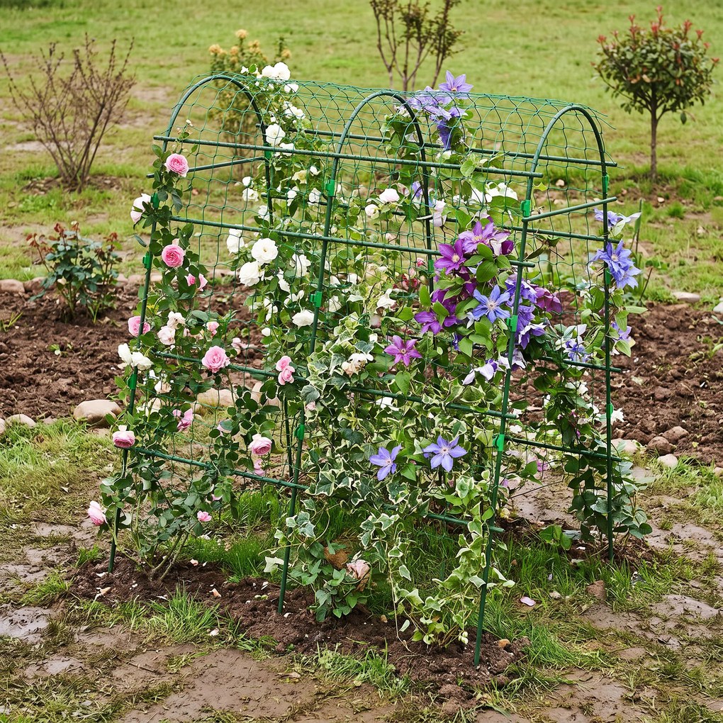 Outsunny Trellis, Podpora dla roślin pnących, Regulowane szpaler, Siatka roślinna, Konstrukcja roślinna do ogrodu, balkonu, stal, zielony, 144 x 167 x 206 cm