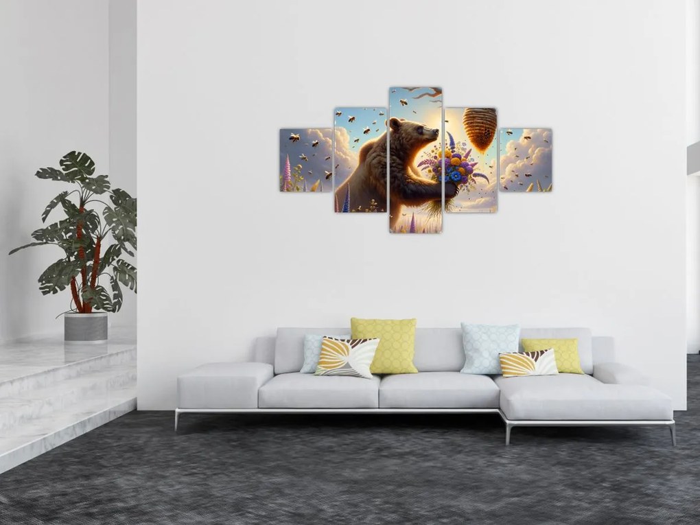 Obraz - Niedźwiedź i pszczoły (125x70 cm)