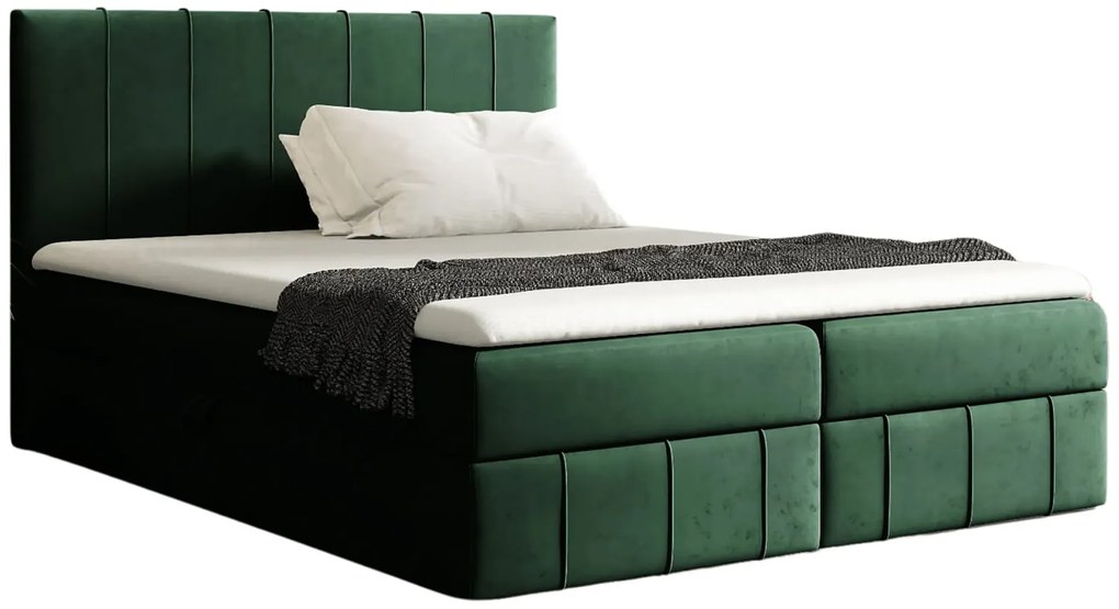 Zielone łóżko kontynentalne z pojemnikiem 5 rozmiarów N9-B41