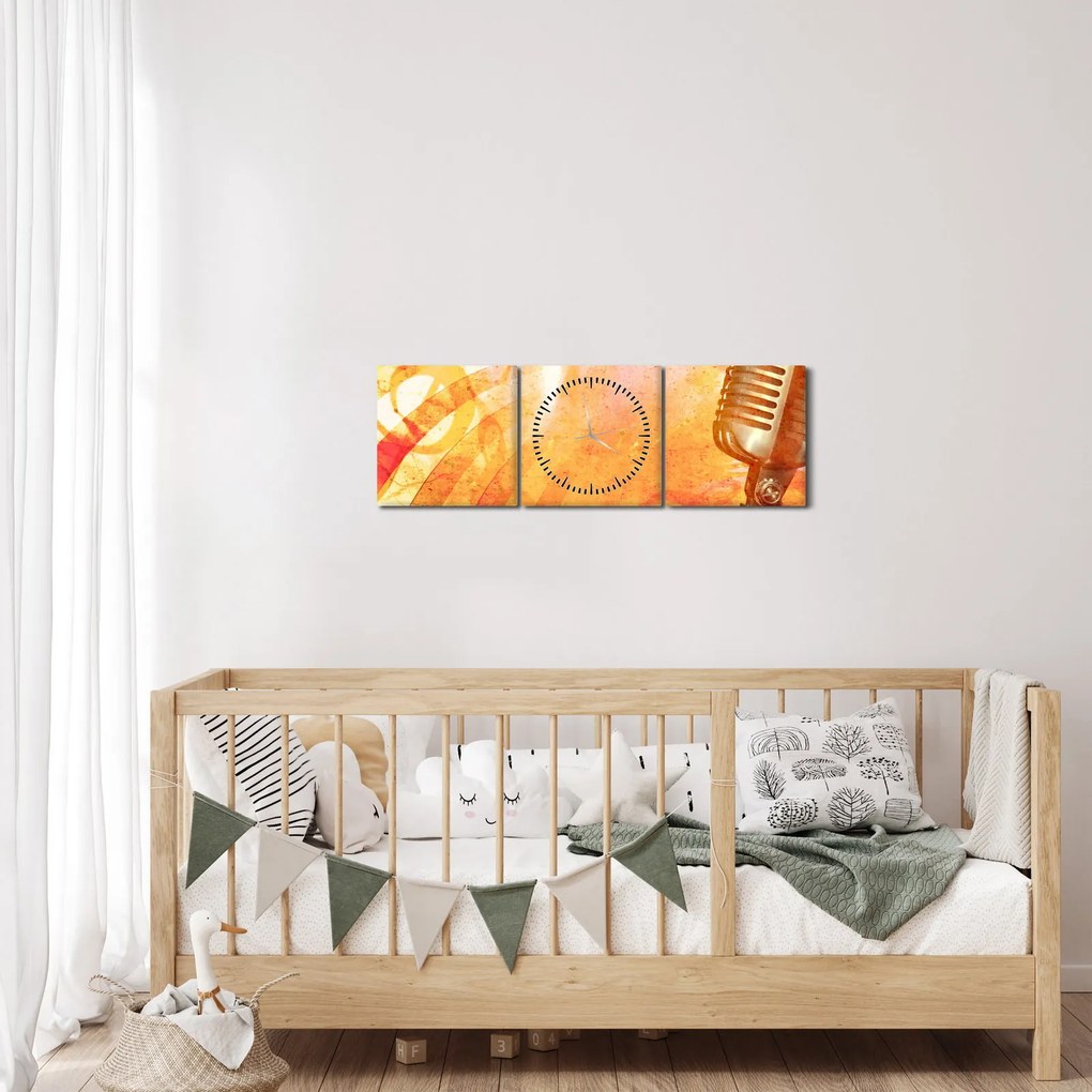 Obraz - Mikrofon retro (z zegarem) (90x30 cm)