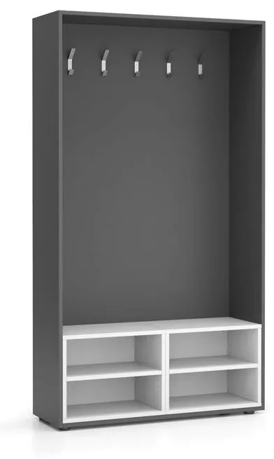 Wieszak ścienny BORDER z półką na buty, 5 haczyków, grafit/biała