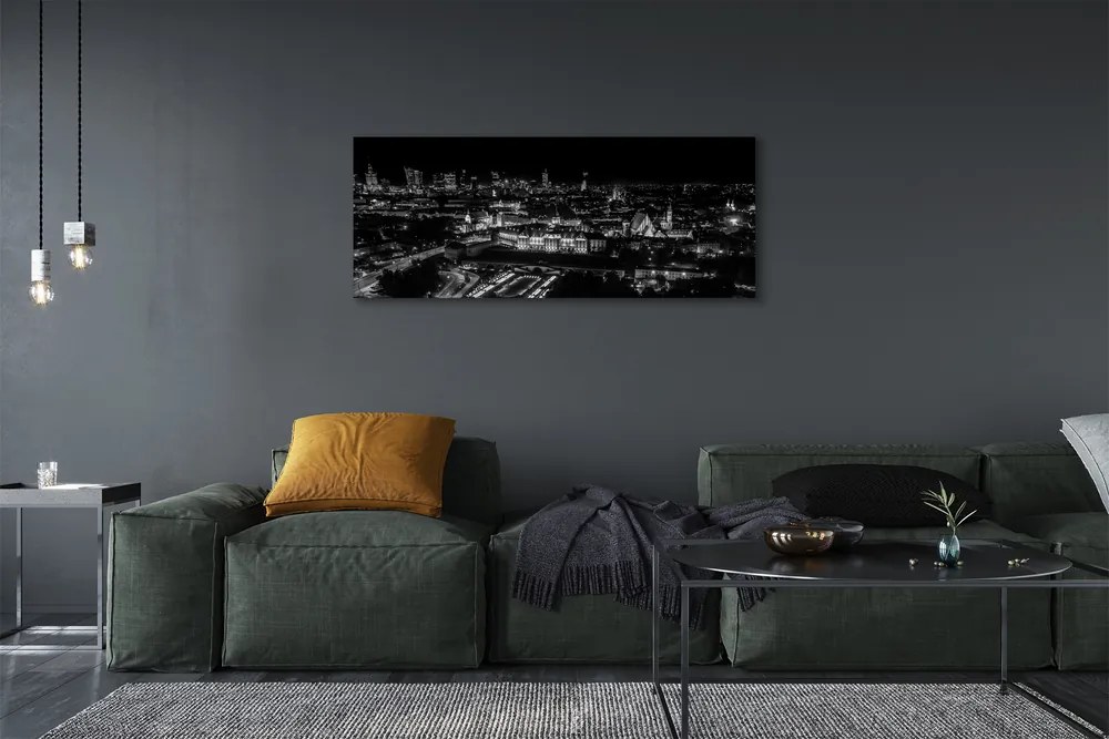 Obraz drukowany na płótnie Nocna Panorama Warszawskich Drapaczy Chmur