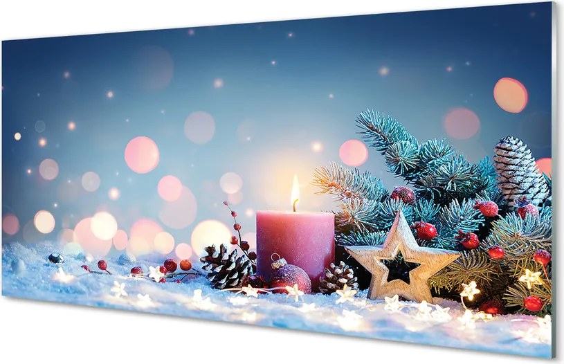 Szklany Panel Wigilijna Świeca i Śnieg