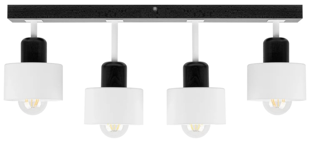 Biało-czarna lampa sufitowa, czteropunktowy spot DWE60x7SC z drewna i