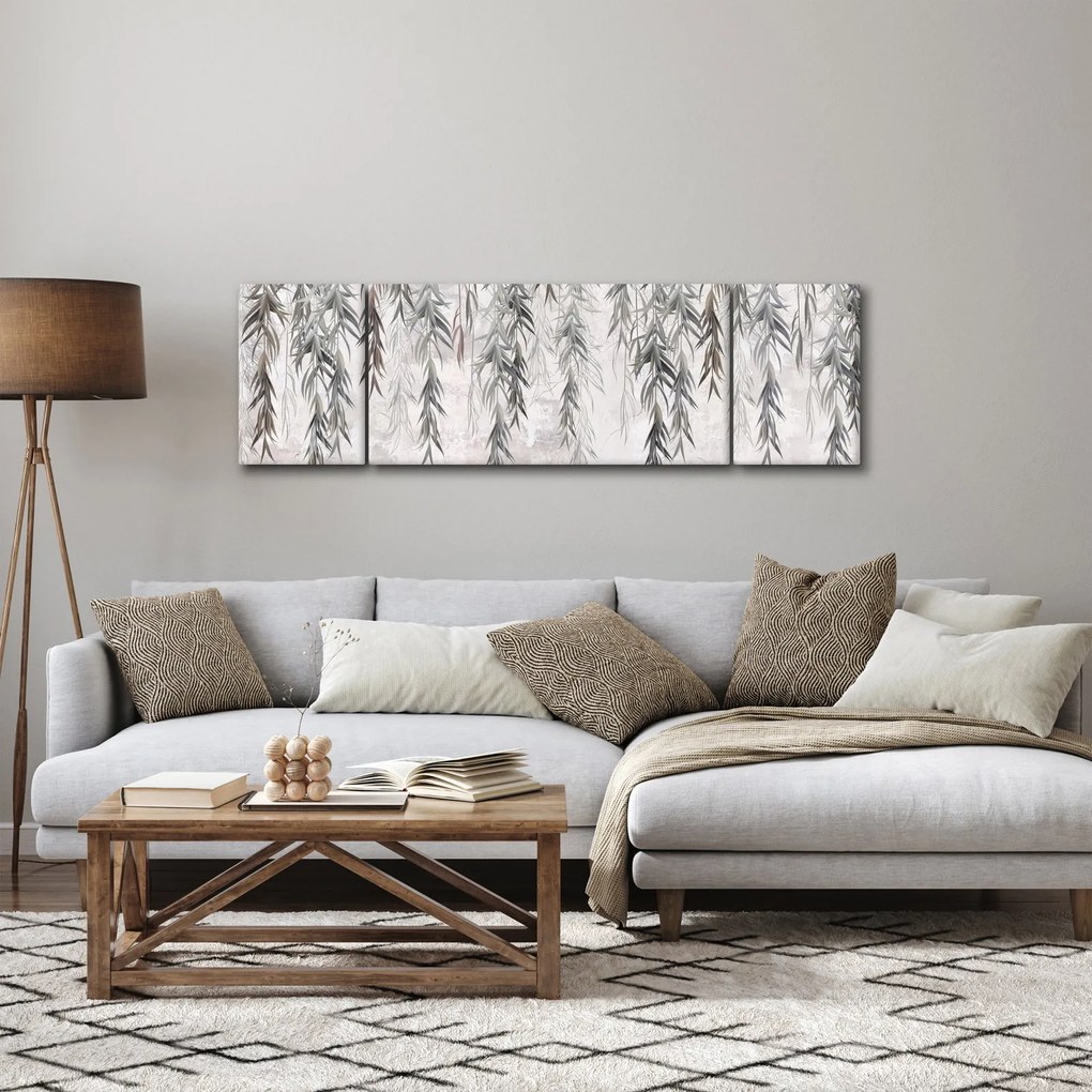 Obraz - Gałązki wierzby w szarym tynku (170x50 cm)