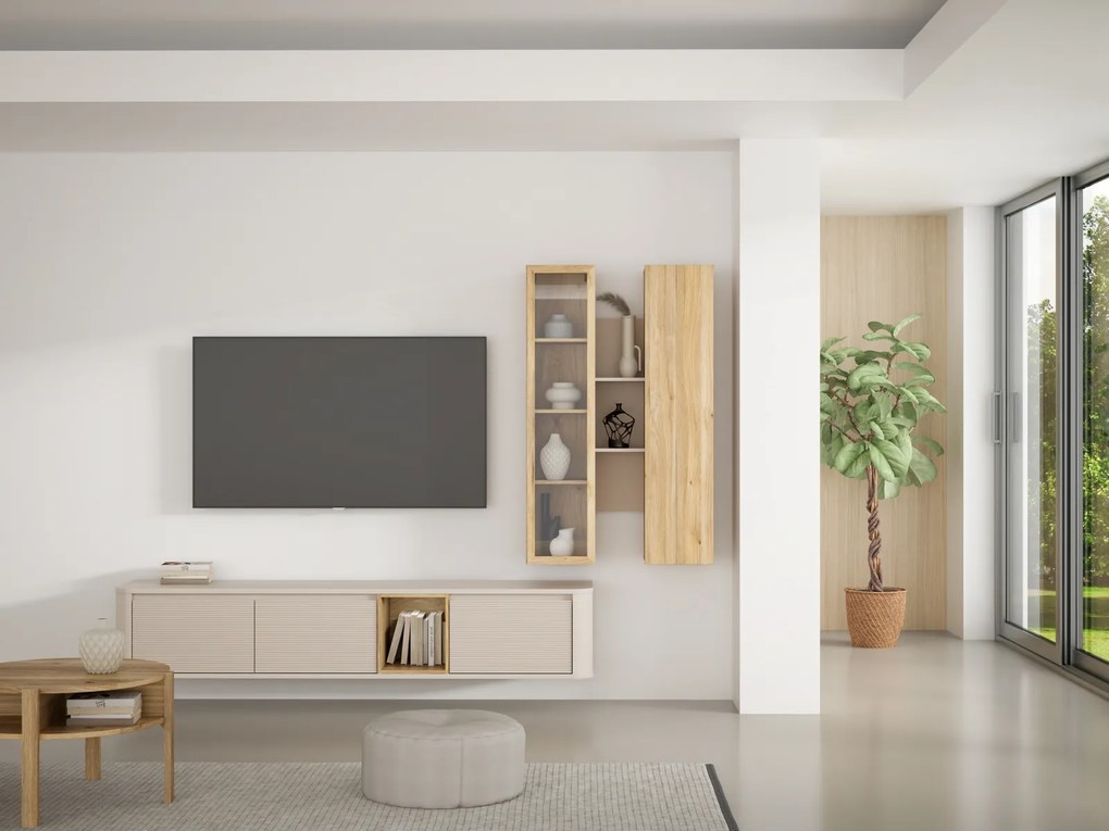 Szafka RTV Breathtaker 220 cm, piaskowy/dąb Mauvella
