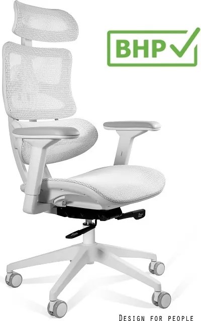 Ergonomiczny fotel do biura Ergotech biały, zgodny z normą BHP