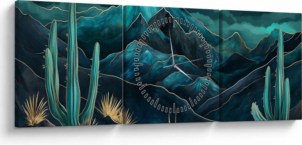 Obraz - Turkusowa noc (z zegarem) (90x30 cm)