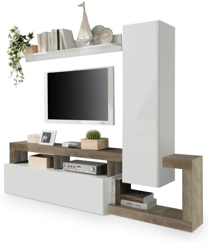 Meblościanka LENOR biała/brązowa