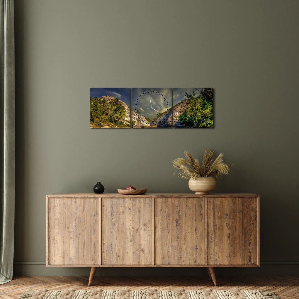 Obraz krajobrazu z jeziorem (z zegarem) (90x30 cm)