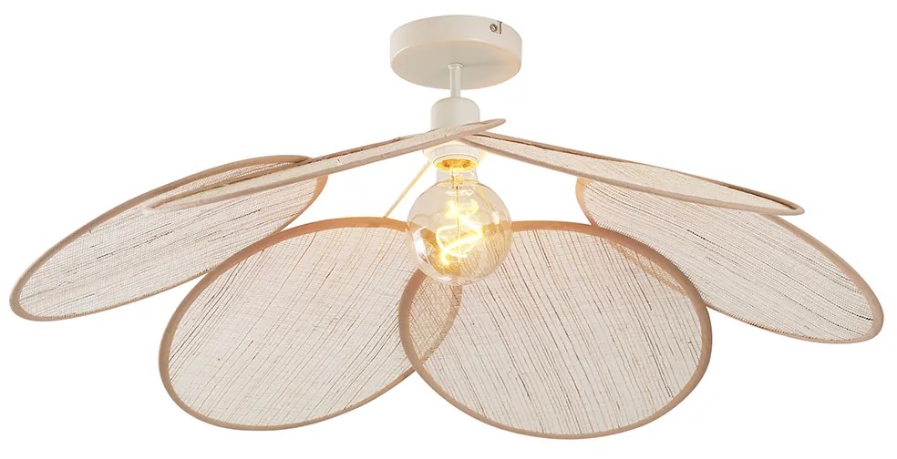 Lampa sufitowa Japandi kremowa z lnianym abażurem - Aisha