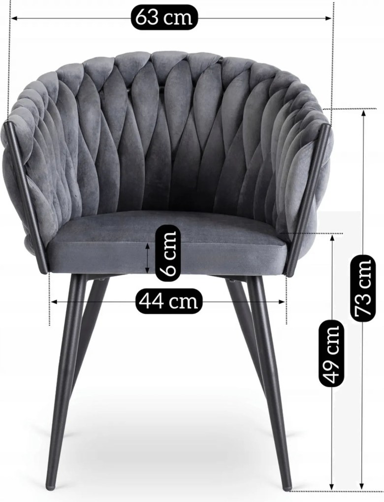 Krzesło Tapicerowane Plecione do Salonu ELENA Szare Welurowe Nowoczesne Loft