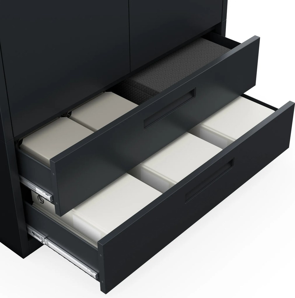 Szafa modułowa metalowa wielofunkcyjna z dwiema szufladami antracytowa MEGAN 1950 x 900 x 400 mm