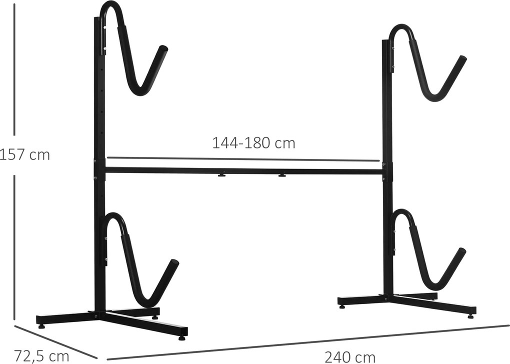 SPORTNOW Uchwyt na 2 kajaki, deski surfingowe, stojaki do SUP, rama metalowa, regulacja szerokości 144-180 cm