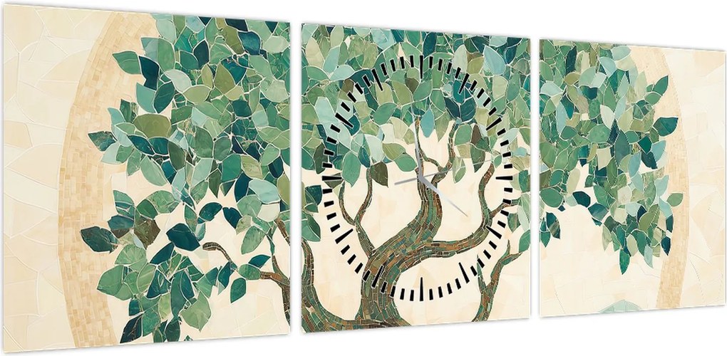 Obraz – Elegancka mozaika z drzewem (z zegarem) (90x30 cm)