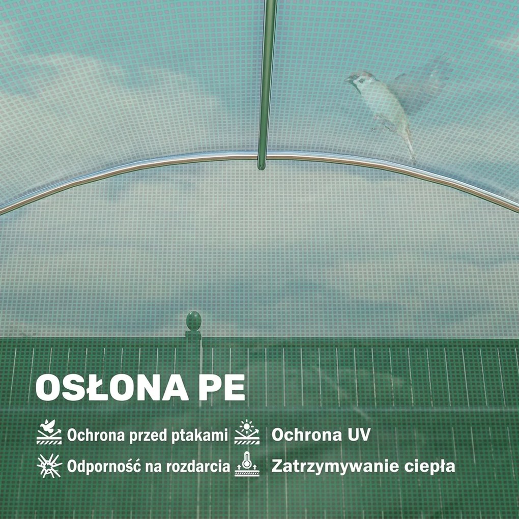 Outsunny Szklarnia ok. 2,7 x 2 x 2 m tunel foliowy z półkami, rolowane drzwi na zamek błyskawiczny, 6 okien siatkowych, wsporniki | Aosom PL