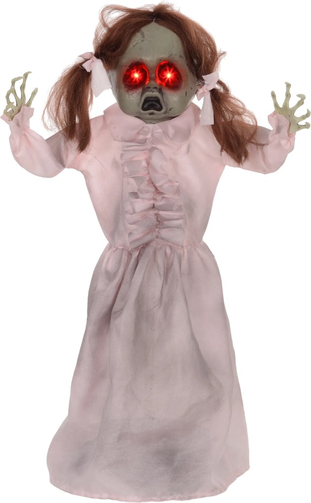 HOMCOM Lalka Horror, Dekoracja Helloween, aktywowana dźwiękiem/dotykiem, czerwone oczy, dźwięk, 76 cm