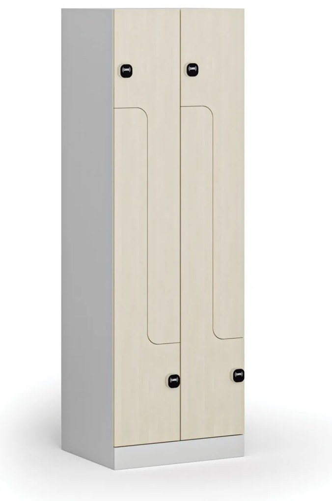 Metalowa szafka ubraniowa Z, 4-drzwiowa, 1850 x 600 x 500 mm, demontaż, zamek RFID, drzwi laminowane, brzoza