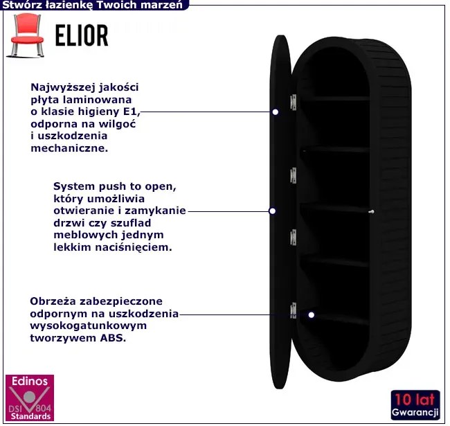 Czarna szafka łazienkowa na ścianę - Ekola 3X