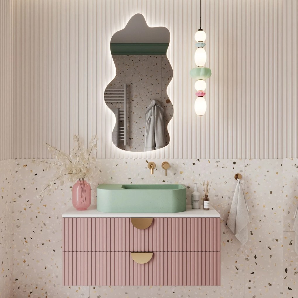 Lustro dekoracyjne w kształcie chmurki oszlifowane podświetlane CLOUD LED | Różne rozmiary : Kolor tafli szkła - Grafit, Rozmiar - 60 x 80 cm