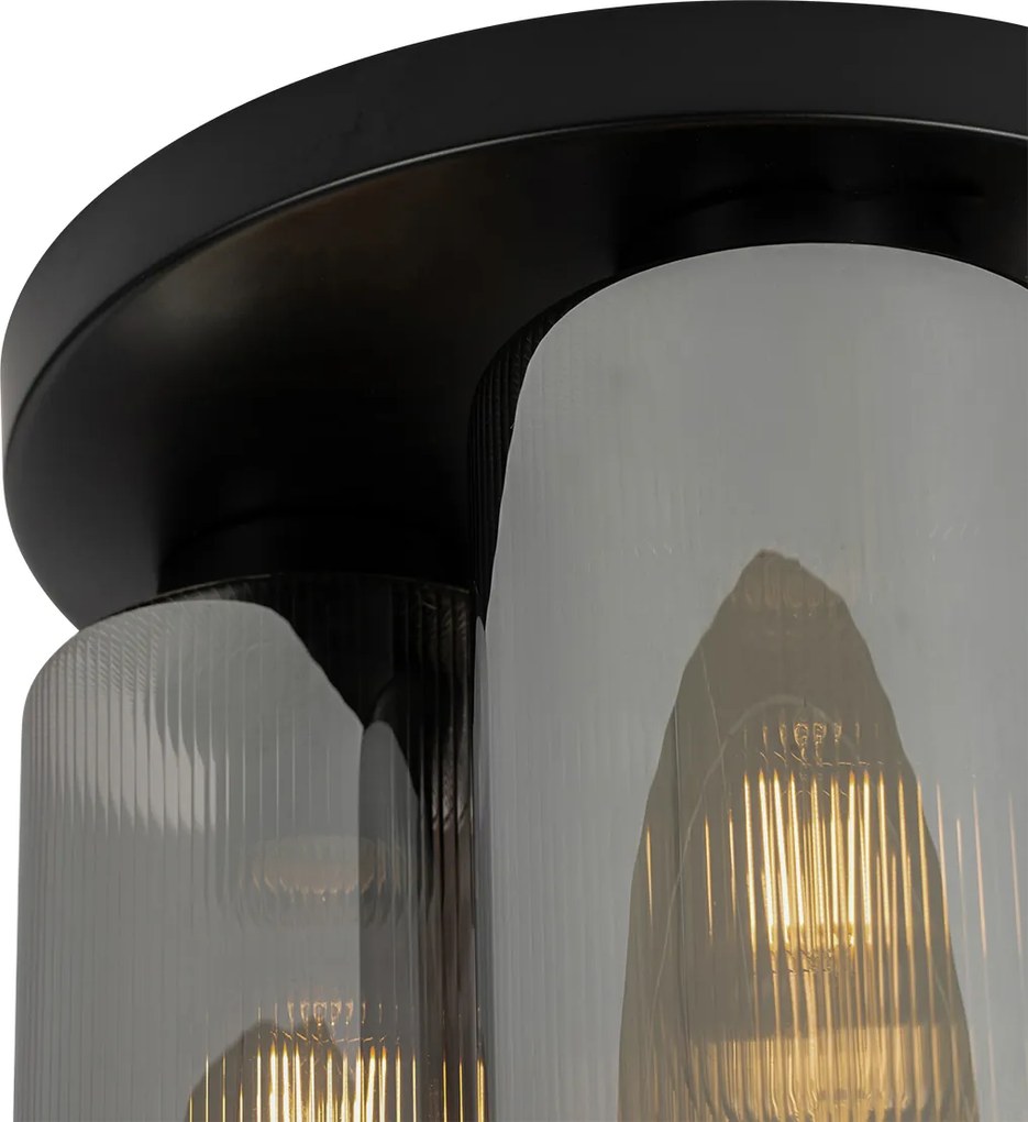 Lampa sufitowa w stylu art deco czarna z dymionym szkłem 3-światłowa - Laura