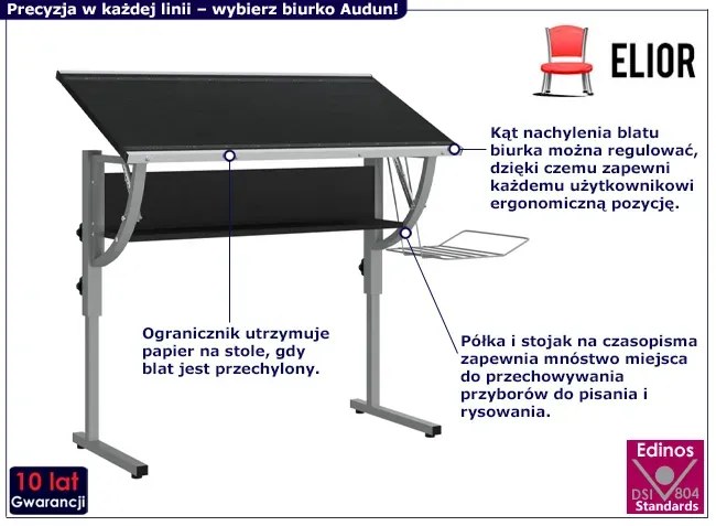 Czarno-szare biurko z regulowanym blatem wysokie - Audun