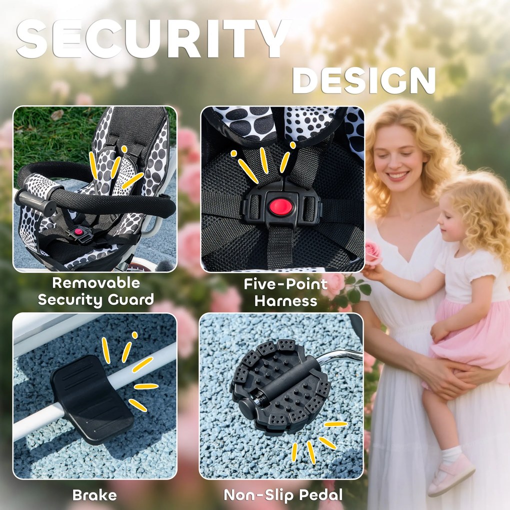 HOMCOM 6-w-1 Trójkoło dla dzieci z drążkiem do pchania, daszkiem, pasem, koszem, dla dzieci 1-5 lat, Biały