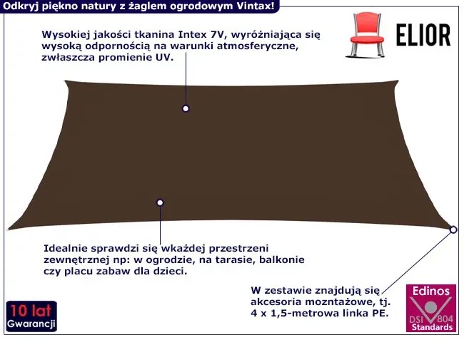 Brązowy prostokątny żagiel cieniujący do ogrodu - Vintax