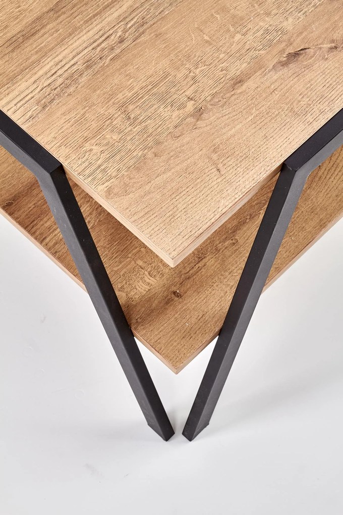 Ława prostokątna dąb złoty/czarna z półką 113/63/45 cm VOLTA