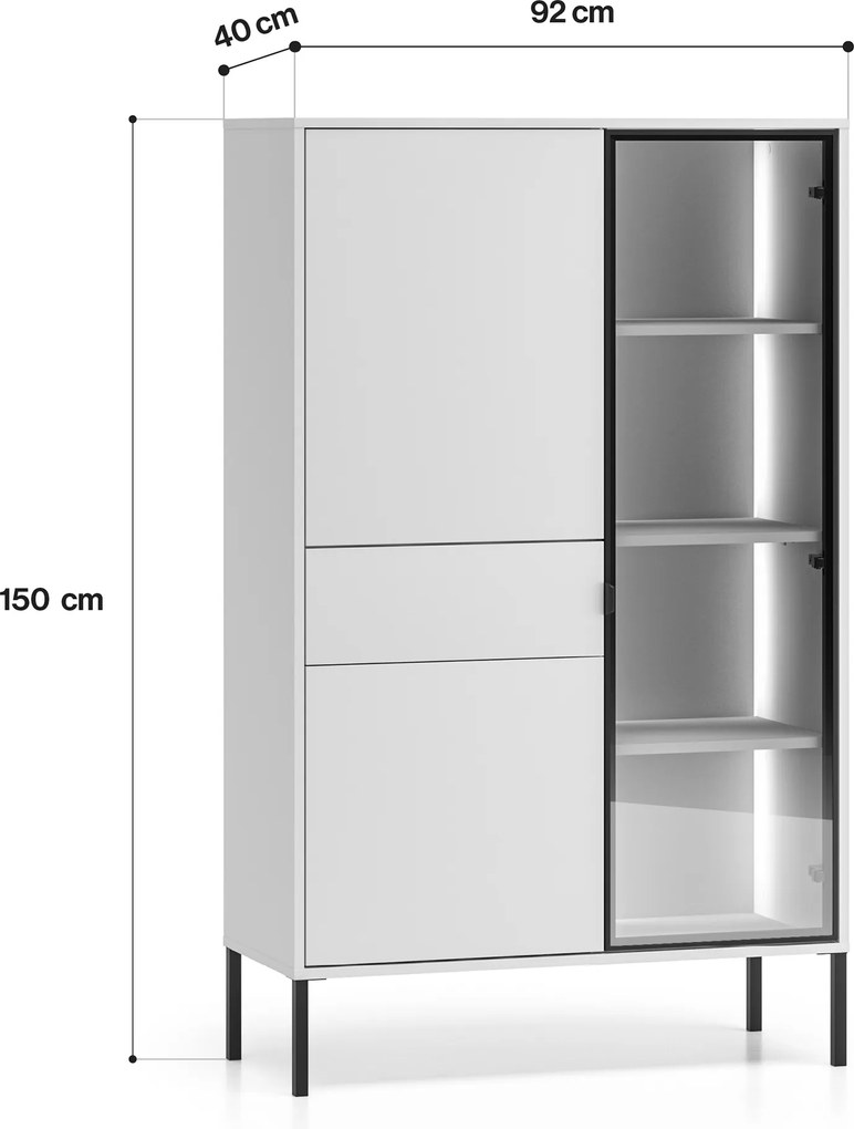 Witryna wysoka Harmona 92 cm z szufladą i oświetleniem - kaszmir