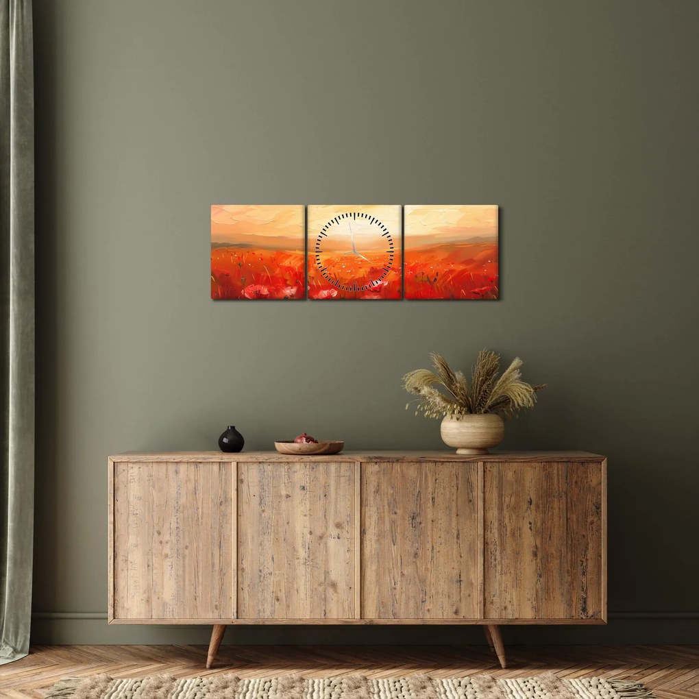 Obraz - Pole maków (z zegarem) (90x30 cm)