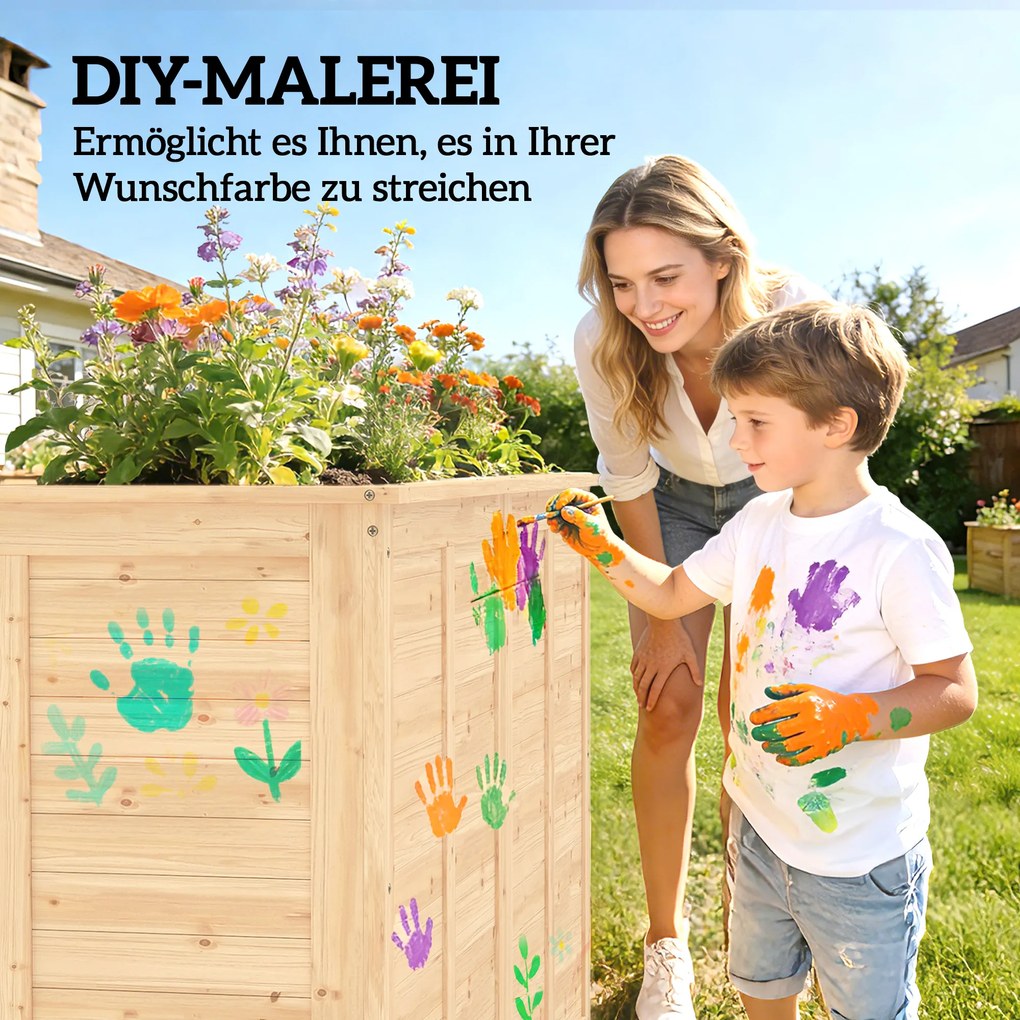 Outsunny Podwyższona drewniana grządka 152 x 77 x 77 cm Głęboka na zioła z otwartym dnem i prętami wzmacniającymi | Aosom PL