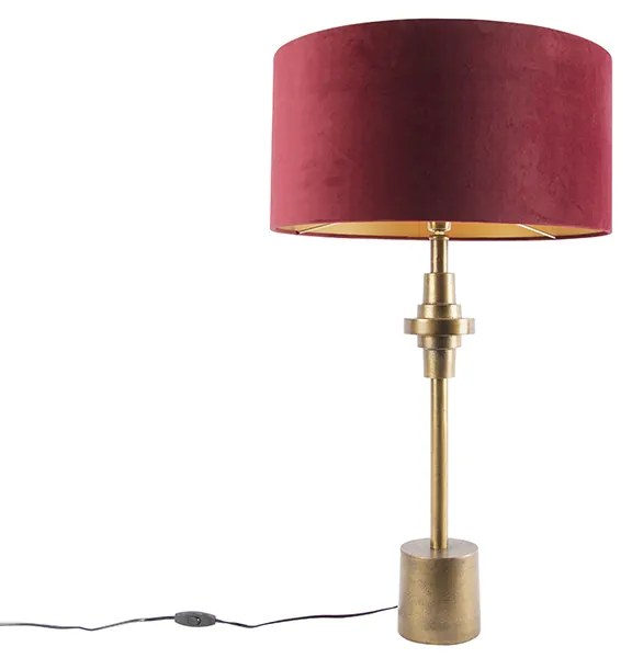 Lampa stołowa art deco brąz klosz welurowy czerwony 50cm - Diverso ArtDeco Oswietlenie wewnetrzne