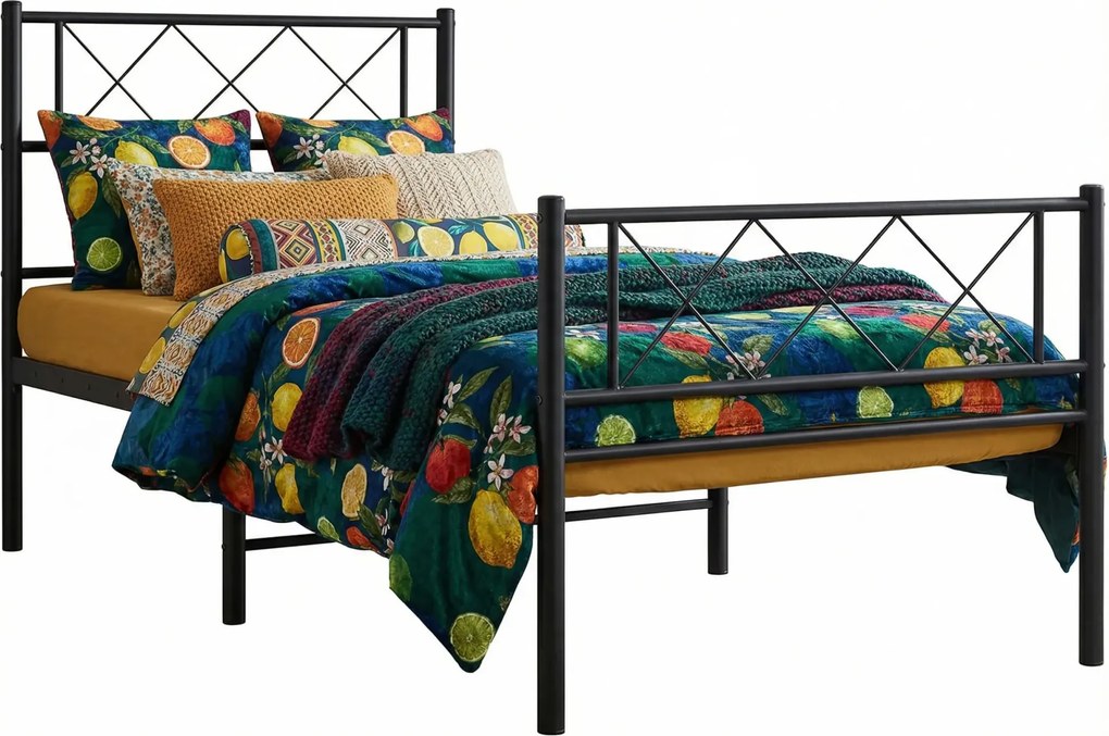 Czarne metalowe łóżko pojedyncze 100x200cm S3-F72