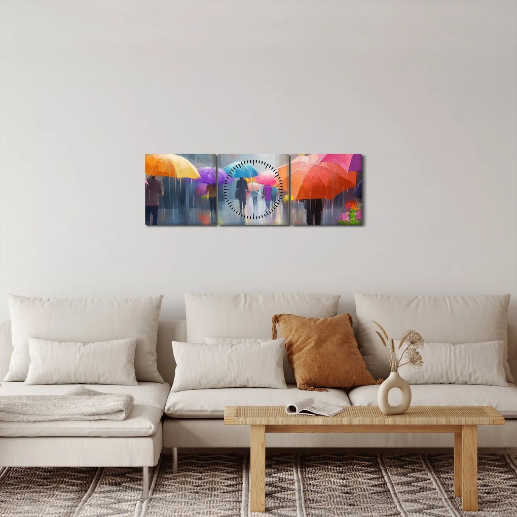 Obraz - Deszczowy dzień (z zegarem) (90x30 cm)