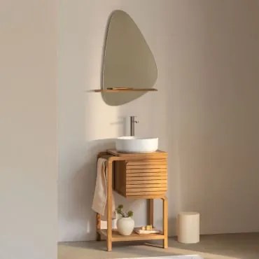 Zestaw Mebli Łazienkowych Bradley Z Drewna Tekowego Okrągły Ceramiczny Biały Ø40 Cm Lenka - Sklum