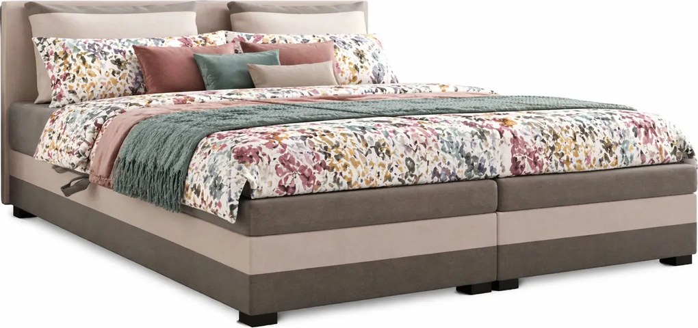 Dwuosobowe łóżko z pojemnikiem jasny szary + ecru R3-P14