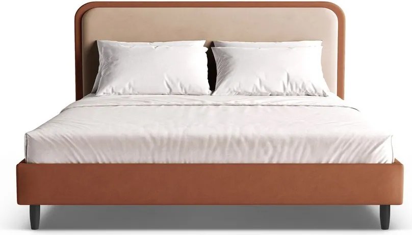 Ceglaste tapicerowane łóżko dwuosobowe ze stelażem 180x200 cm Aveline – Micadoni