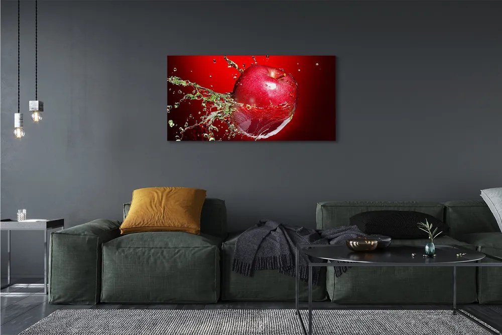 Obraz drukowany na płótnie Czerwone Jabłko z Kroplami Wody