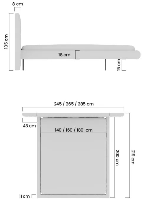 Łóżko sypialniane Galin 180x200 lewitujące - beżowy welur Velluto 2
