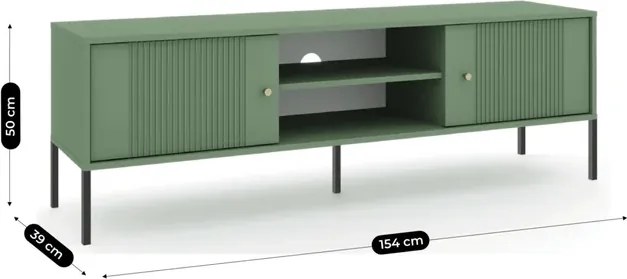 Szafka RTV do Salonu SOFT 154 cm Zielona Ryflowana Japandi
