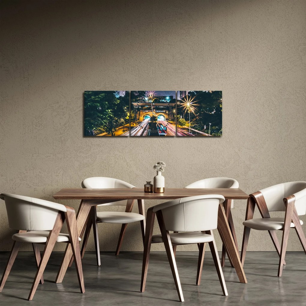 Obraz miasta nocą (z zegarem) (90x30 cm)