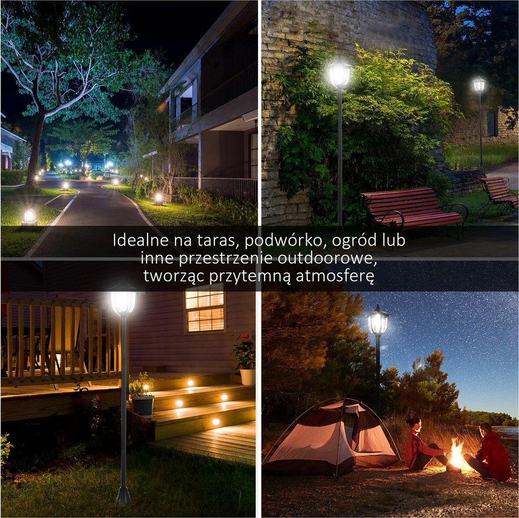 Outsunny lampa ogrodowa LED solarna latarnia ogrodowa czarna stal nierdzewna wysoka 30 60 lumenów | Aosom PL
