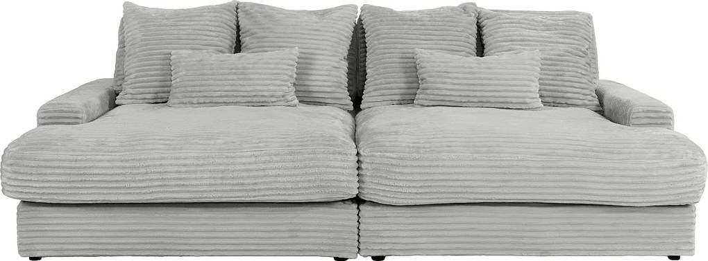 Kanapa  4-osobowa komfort z głębokim siedziskiem z szarego weluru  grubego prążkowanego CALAZO