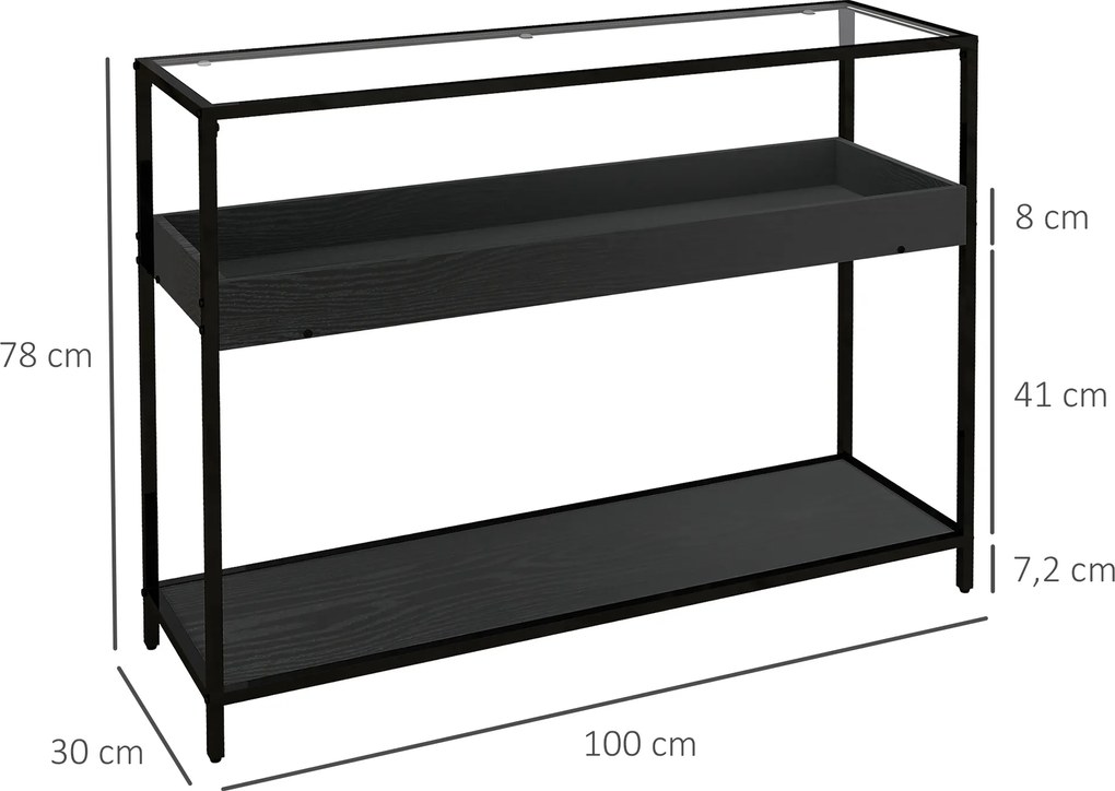 HOMCOM Stolik konsolowy z półkami na korytarz Elegancki blat ze szkła i półka na buty Praktyczny i stylowy mebel | Aosom PL