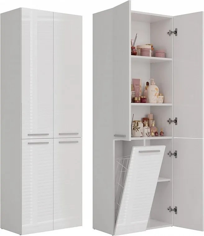 Słupek Łazienkowy Nel | Biały Połysk | 60x30x174 cm | Regał Łazienkowy