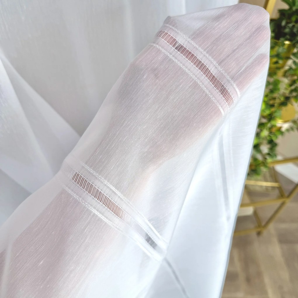 Firana gładka batyst len Białe Pasy ołowianka perfekcyjne fale - wys. 300 cm