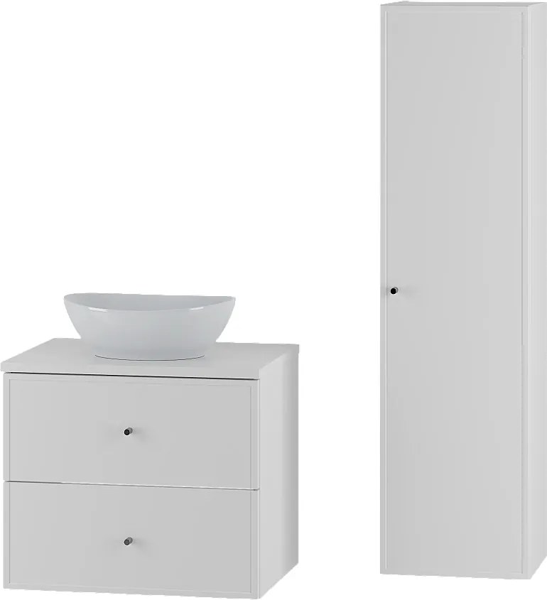 Biały Zestaw do Łazienki 60cm Szafka z Blatem Umywalka Słupek Marco