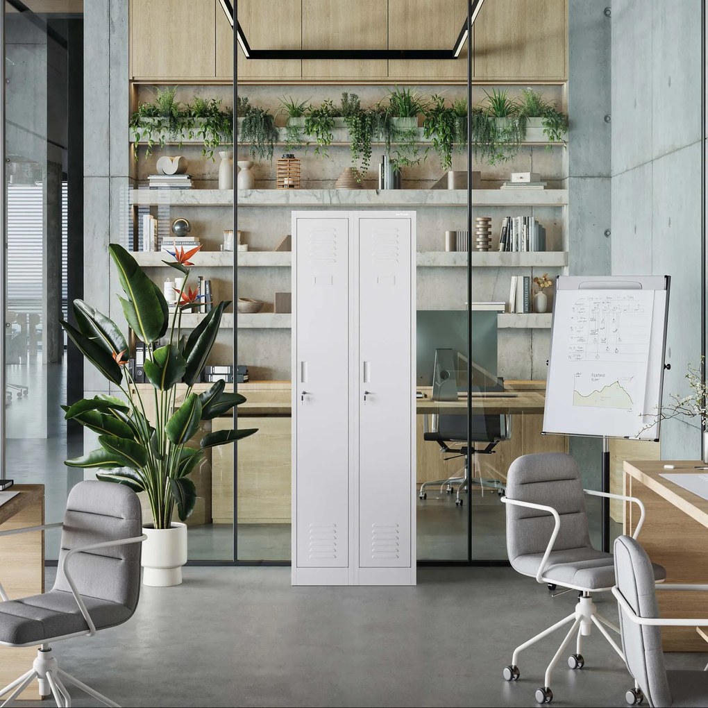 Szafka pracownicza metalowa czterokomorowa szara: KACPER II, 600 x 1800 x 500 mm