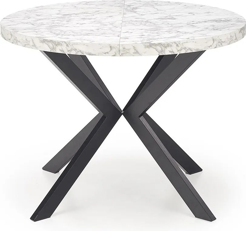 Stół okrągły rozkładany PERONI 100(250)x100 biały marmur/czarny